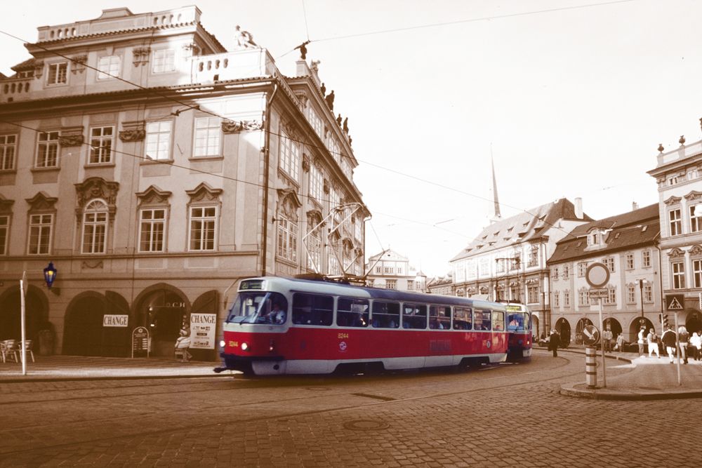 Red Tram in Prague